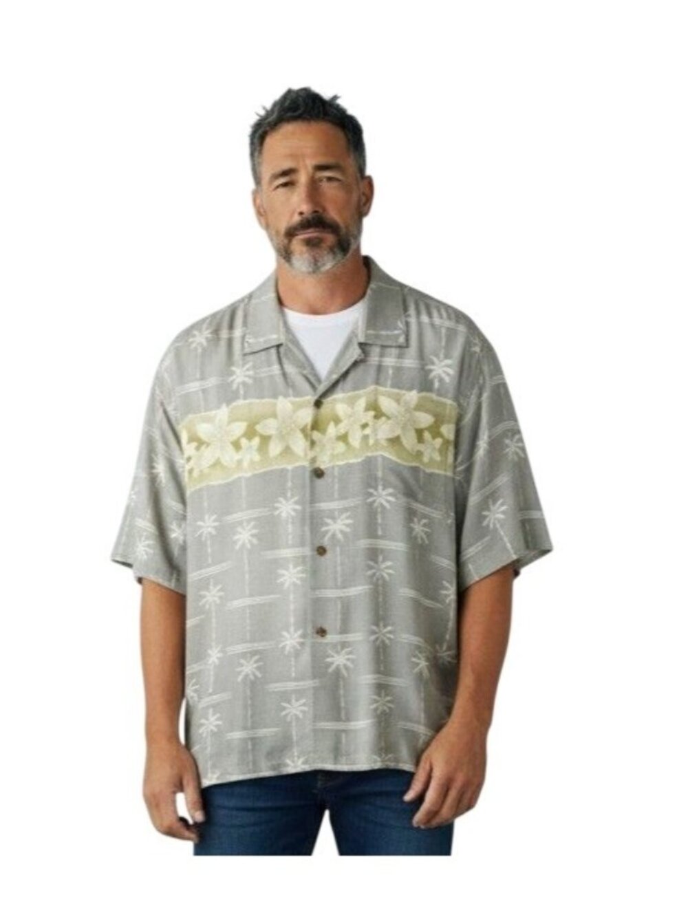 Tommy Bahama Gray Green Floral Silk Camp Shirt Men’s - Size XL